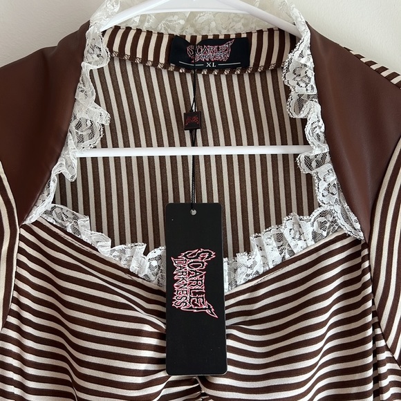 NWT Scarlet Darkness‎ Brown White Striped Renaissance Dress - Picture 3 of 3